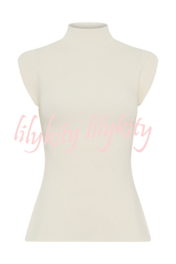 Effortless Chic Ribbed Knit High Neck Open Back Stretch Top