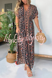 Ethnic Style Unique Print V-neck Loose Maxi Dress