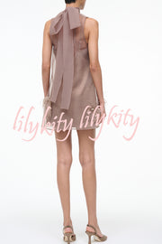Playful Charm Sheer Chiffon Embellished Feather Back Bow H-line Mini Dress