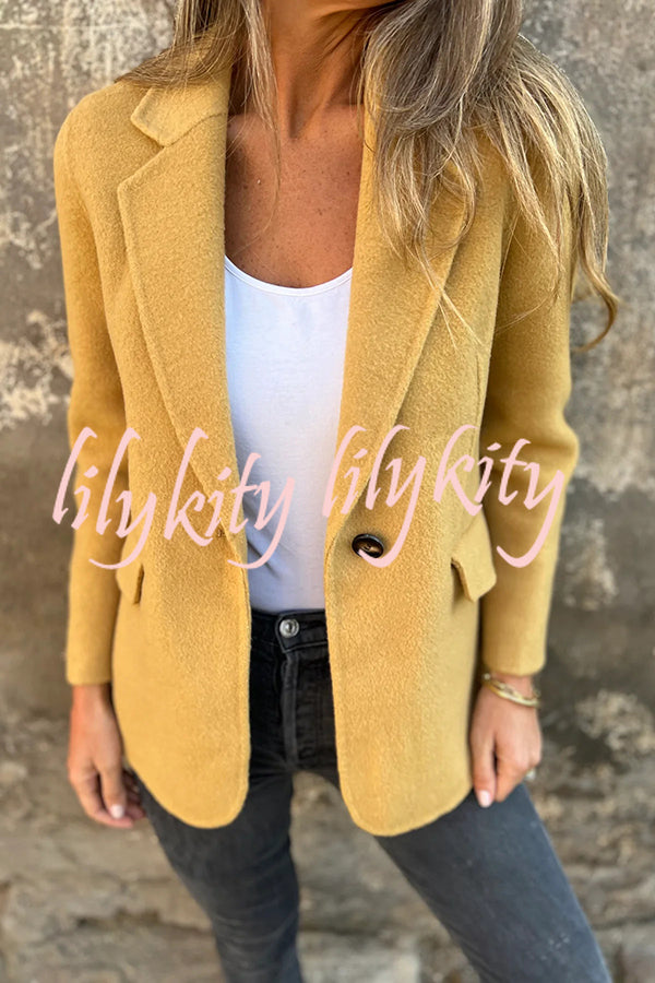 Daytime Perfection Faux Wool Lapel Button Relaxed Blazer