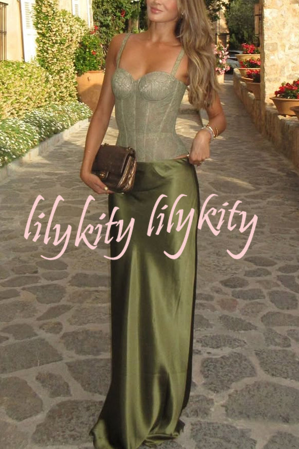 In A Fairytale Lace Corset Back Lace-up Slip Stretch Bodysuit