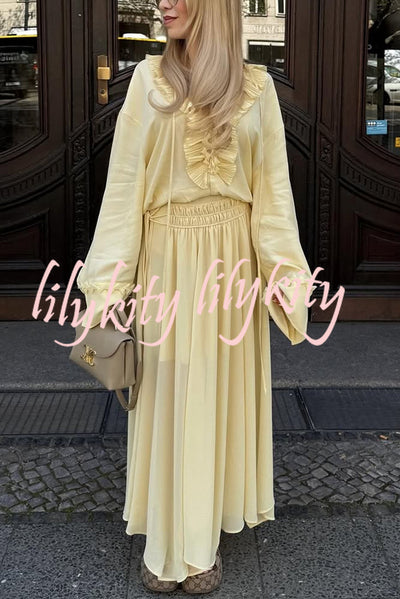 Solid Elastic Waist Drawstring Maxi Skirt