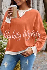 Fashionable Contrasting Color Loose Long-sleeved Casual Sweatshirt