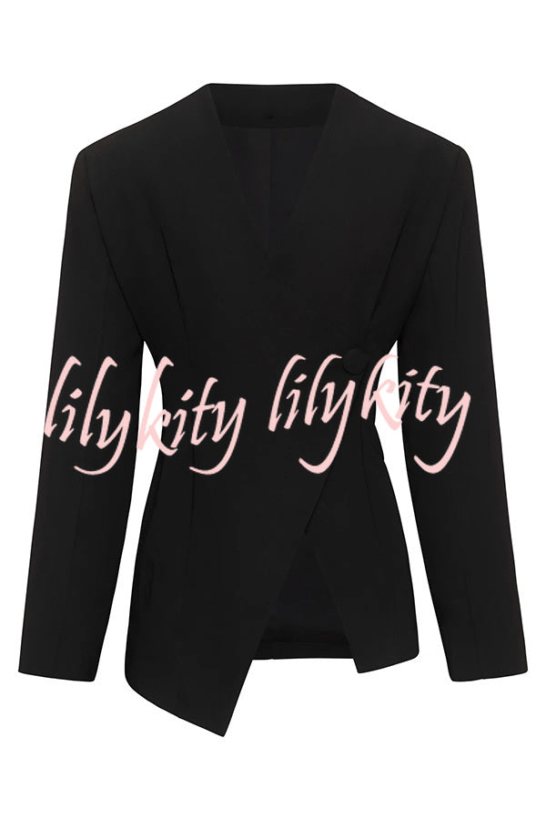 Feel Confident Collarless Single Button Long Sleeve Hourglass Blazer