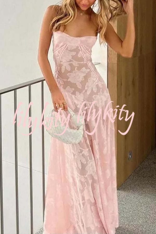 Fashion Sexy Suspenders See-through Holiday Slim Maxi Dress