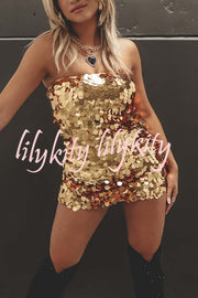 Hot Girl Disc Sequin Off Shoulder Strapless Mini Dress