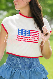 Independence Day Casual Crew Neck Short Sleeve Knit Sweater