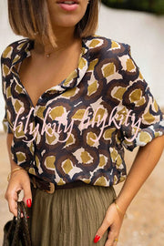 Unique Printed Lapel Button-down Loose Casual Shirt