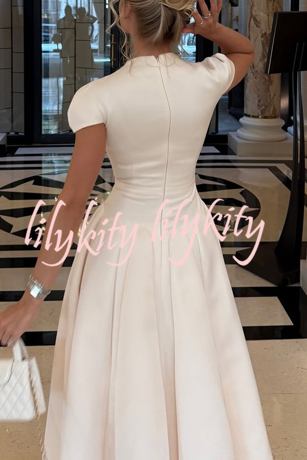 Solid Color V-neck Waist Elegant Full Hem Maxi Dress