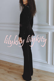 Delicate Daze Velvet High Rise Elastic Waist Flare Pants