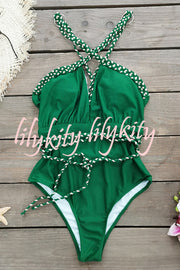 Sexy V-neck Cross-tie Elastic One-piece Swimsuit