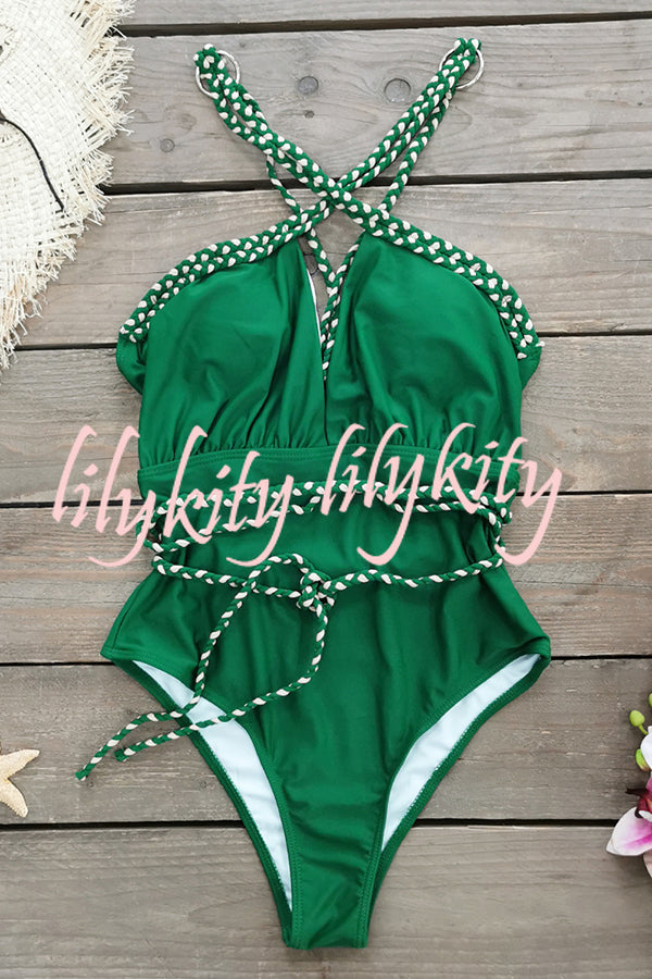 Sexy V-neck Cross-tie Elastic One-piece Swimsuit