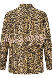 Catwalk Leopard Single Button Long Sleeve Pocketed Lapel Boyfriend Blazer