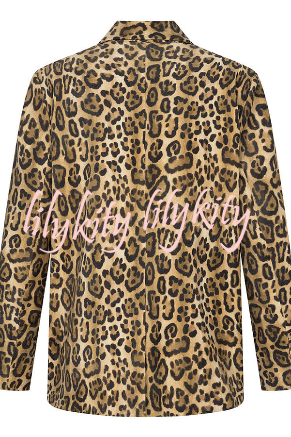 Catwalk Leopard Single Button Long Sleeve Pocketed Lapel Boyfriend Blazer