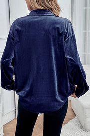 Solid Color Velvet Casual Lapel Pocket Loose Shirt