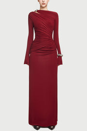 Stylish Long-sleeved Slim-fit Pleated Elegant Maxi Dress