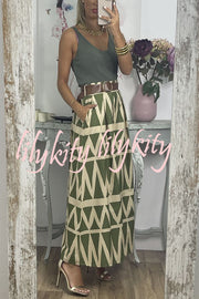 Unique Print Loose Pocket Holiday Maxi Skirt