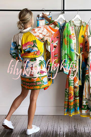 Summer Sophistication Linen Blend Unique Print Belted Pocket Shirt Mini Dress