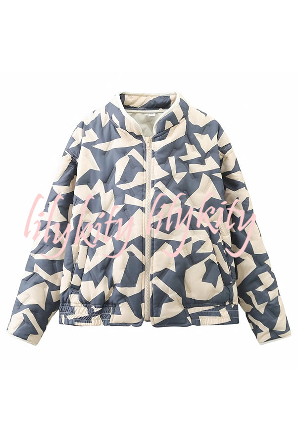 Chrissa Unique Printed Casual Long Sleeve Pocket Cotton Jacket