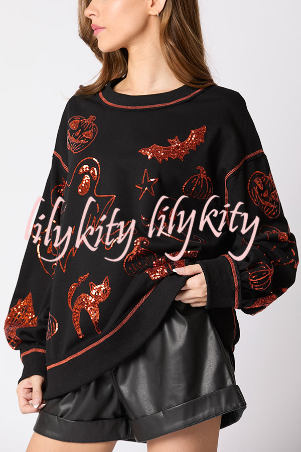 Halloween Graffiti Sequined Loose Casual Sweatshirt