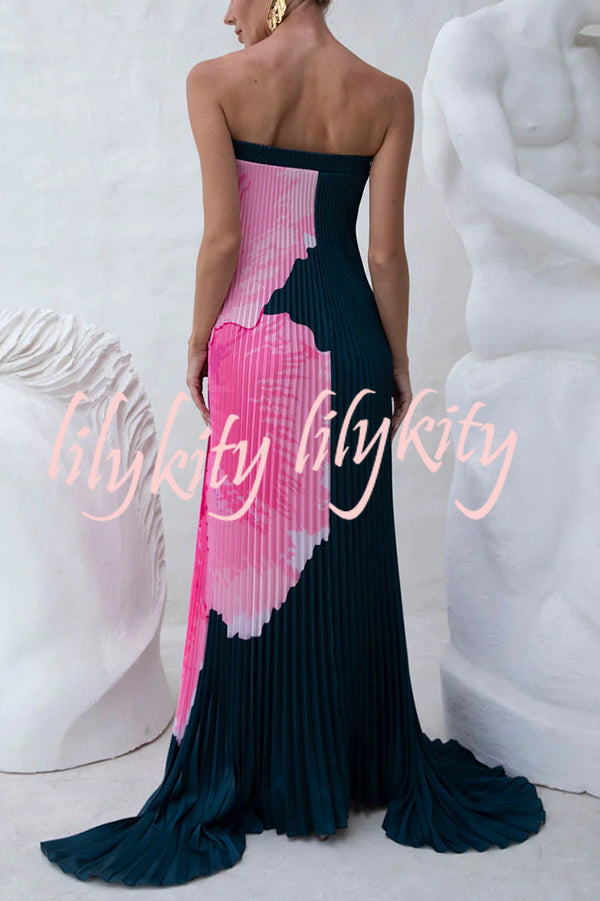 All about Her Pleated Floral Print Off Shoulder A-line Maxi Dress