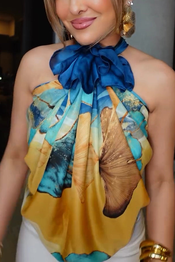 Ginkgo Leaf Printed Mid-Length Multifunctional Silk Scarf