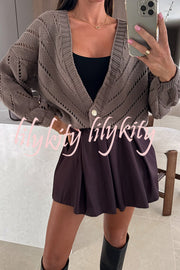 Fashion Hollow Knitted V-neck Button Loose Cardigan