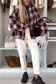 Fashion Plaid Print Lapel Long Sleeve Loose Zipper Jacket