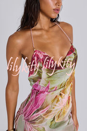 Floral Print Sexy Backless Slit See-Through Holiday Maxi Dress