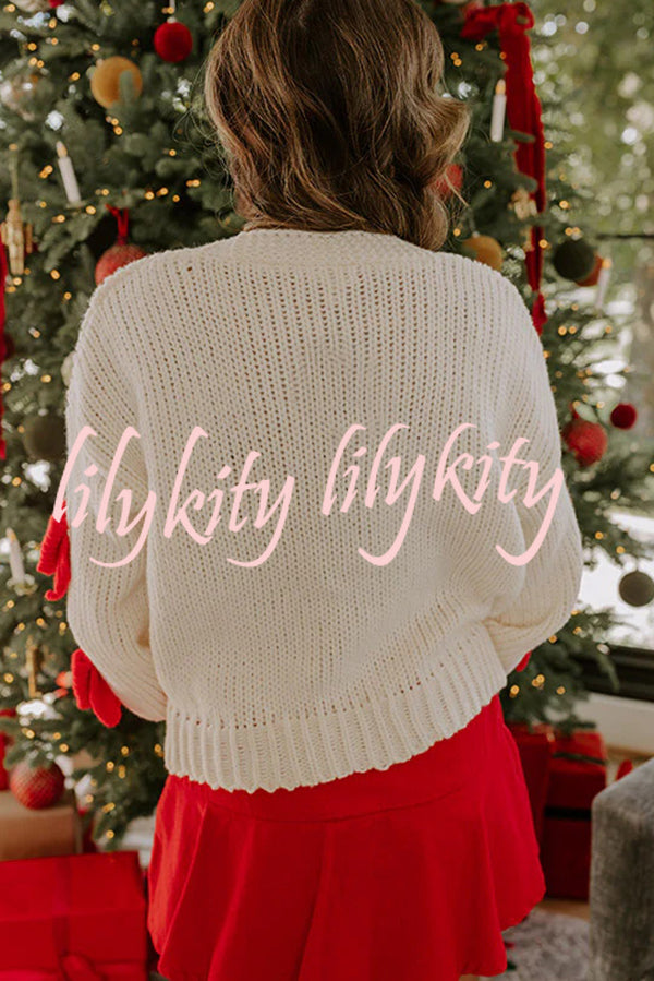 Wrapped in Bows Knit Color-blocked Loose V-neck Long-sleeved Cardigan