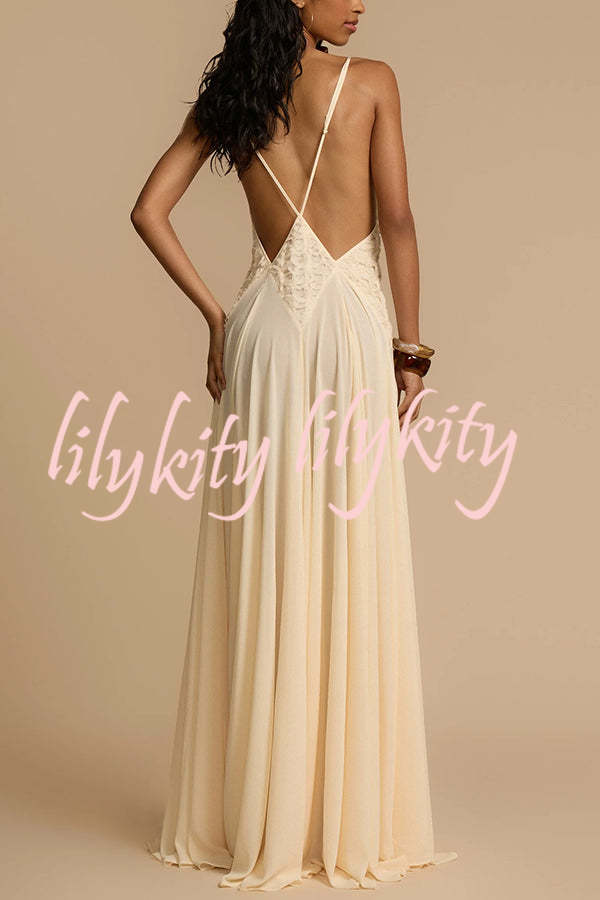 Venus By The Sea Tulle Lace Patchwork Backless Flowy Maxi Dress