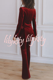 Delicate Daze Velvet Satin Lapel Button Up Long Sleeve Tapered Waist Blazer