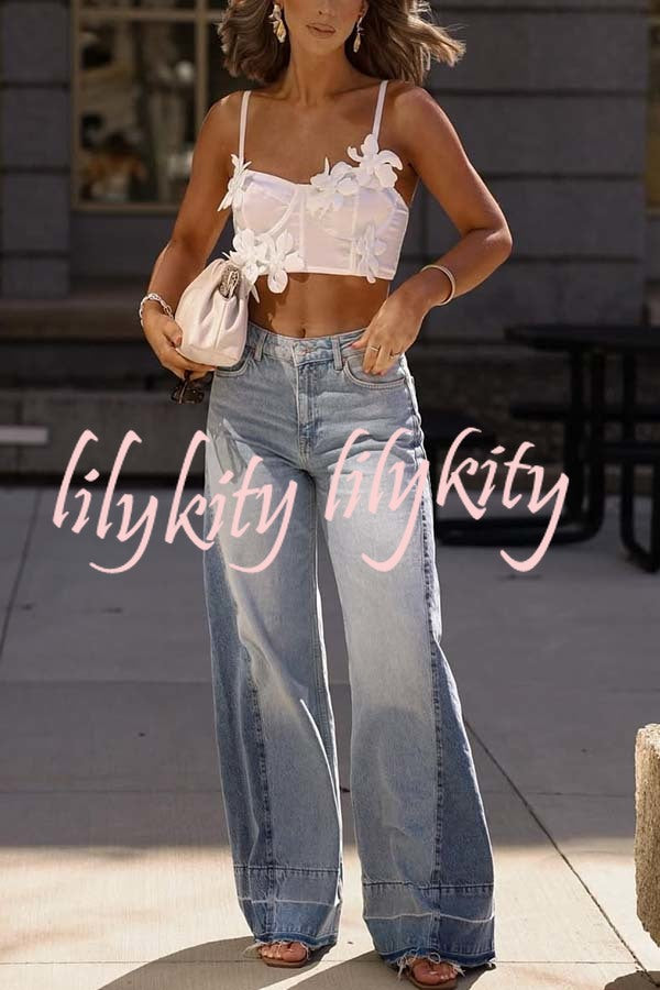 Ellison Denim Side Colorblock High Rise Pocket Wide Leg Jeans