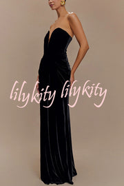 Paige Velvet Off Shoulder Side Pleated Hip Drape Maxi Dress
