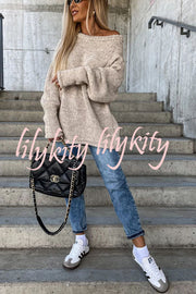 Casual Street Atmosphere Knit Wide Neck Loose Sweater