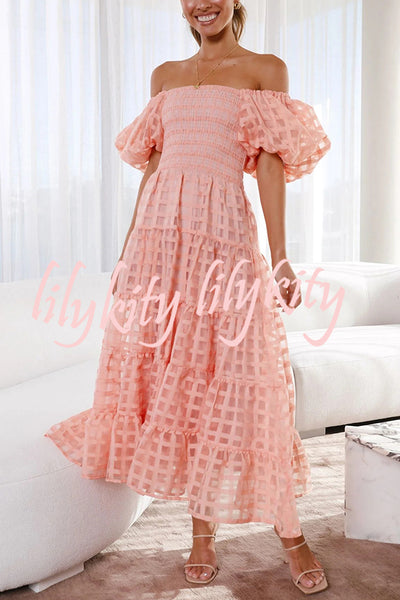 Solid Color Off-shoulder Lantern Sleeve Patchwork Midi Dress