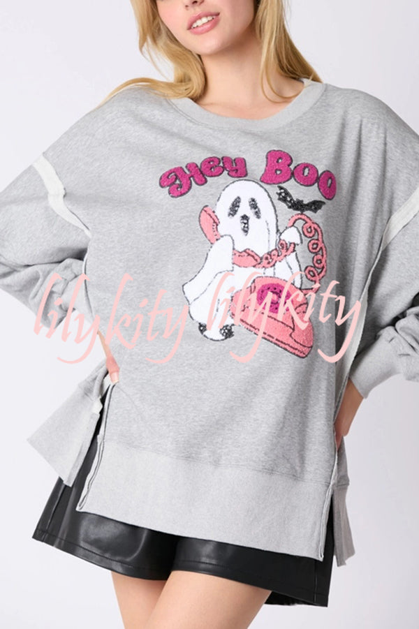 Halloween Cartoon Ghost Sequin Loose Casual Sweatshirt