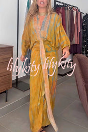 Unique Printed V-neck High-waisted Loose-fitting Holiday Maxi Dress