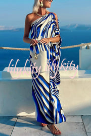 Sirinda Unique Printed Cutout One-shoulder Holiday-style Loose Maxi Dress
