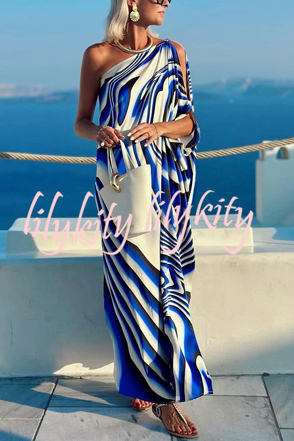 Sirinda Unique Printed Cutout One-shoulder Holiday-style Loose Maxi Dress