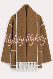 Stylish Loose Pocket Long Sleeve Coat and Warm Fringed Scarf