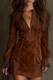 Elegant Embroidered Lace Patchwork Slim-fit Mini Dress