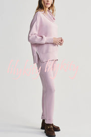 Afternoon Tea Time Turtleneck Side Zipper Sweatshirt and Elastic Waist Pocketed Loose Jogger Set