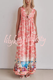 Resort Style Unique Printed Sleeveless V-neck Casual Maxi Dress