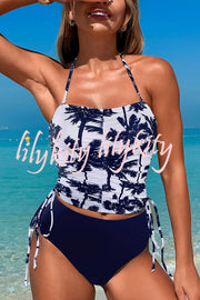 Unique Print High Waist Tie-Stretch Two-Piece Bikini Swimsuit