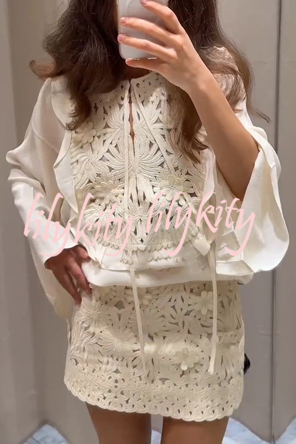 Fashion Floral Hollow Embroidery Slim Mini Skirt