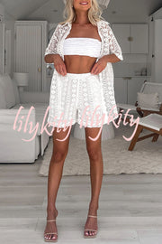 The Sun Is Just Right Floral Lace Short Sleeve Loose Shirt