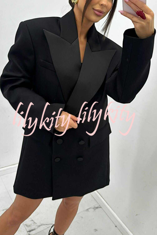 Chic Style Satin Lapel Button Up Long Sleeve Oversized Blazer