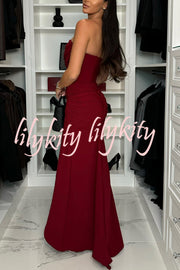 Miami Date Night Off Shoulder Drape Ruched High Slit Party Maxi Dress