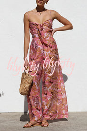 Botanical Print Strappy Resort Style Wide-leg Pants Jumpsuit